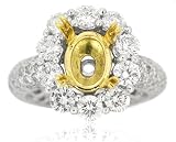 Diamond Platinum & 18k Yellow Gold Vintage Antique Style Engagement Ring Mounting