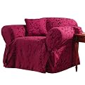 Burgundy Scroll Damask Chair Slipcover