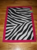 Girls Bedroom Decor Black White Zebra Stripe Throw Rug with Hot Pink Trim Teen Room