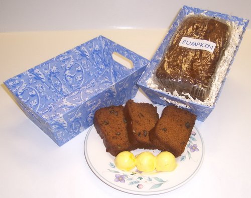 Scott's Cakes Pumpkin Bread in a Blue Victorian Tray by Scott's Cakes