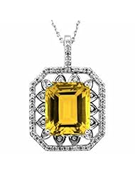 14K White Gold Emerald Cut Citrine and Diamond Pendant -- LIFETIME WARRANTY