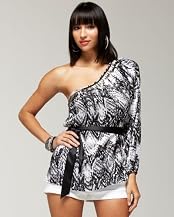 Embellished One Shoulder Silk Tunic