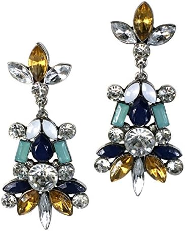Kali Collection Large Cluster Drop Earrings w/ Rhinestones, Navy Blue Lucite, Turquiose Milk Stone
