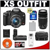 Canon Digital Rebel XS 10.1MP Digital SLR Camera (Black) + Canon EF-S 18-55mm IS Lens + Canon EF 75-300mm III Lens + Canon BG-E5 Battery Grip + Spare LP-E5 Battery + 4GB Card + Gadget Bag