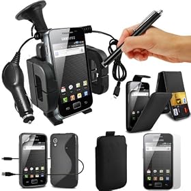 KC-Electronics SAMSUNG GALAXY ACE S5830 8-IN-1 ACCESSORY BUNDLE PACK - Solid Black Wave Gel - LCD Screen Protector Guard - Windscreen Car Mount Dash Car Holder - Micro USB In Car Charger - Micro USB Data Cable - PREMIUM PU Black Credit Card Slot Leather Flip Case - Black High Capacitive Stylus Pen - Black PU Pull Tab Protectoive Case