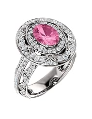 18K White Gold 8.00x6.00mm Oval Cut Pink Sapphire and Diamond Ring -- LIFETIME WARRANTY