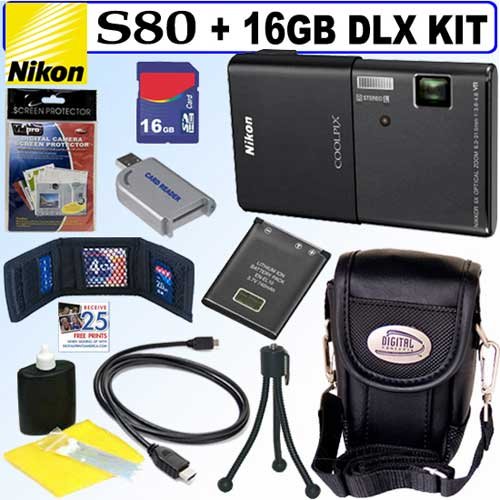 Nikon Coolpix S80 14.1 MP Digital Camera (Black) + 16GB Deluxe Accessory Kit