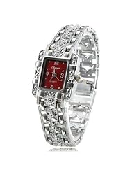 Elegant RED DIAL Fashion Bracelet Watches Womens Silver Alloy Quartz Analog wrist watch