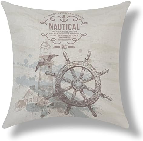 Original Retro Nautical View Printing Square Cotton Linen Pillow Case Cushion Cover, 18"X18"