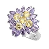 Sterling Silver Ring - Flower with Amethyst and Yellow Topaz - Prong Set - 21 mm x 4 mm, Sizes 6-9