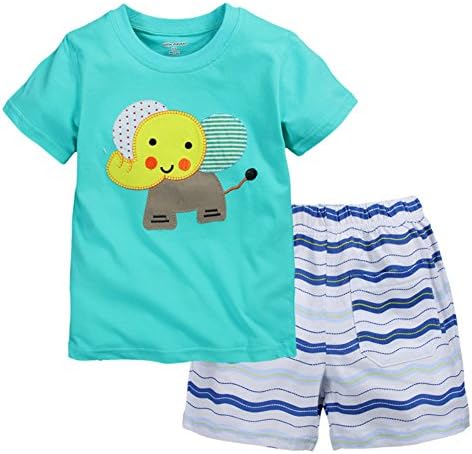 Kidsmall "Elephant" Baby Boys Short Sleeve Cotton Sets T-shirt + Stripe Short Pants (5T, BLUE2)