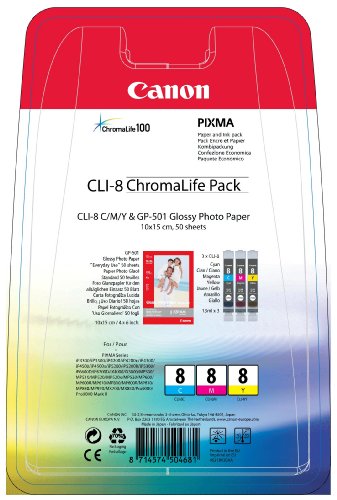 Canon CLI-8 Multipack (cyan,magenta, Yellow + 50 Sheets Photo Paper 4x6)