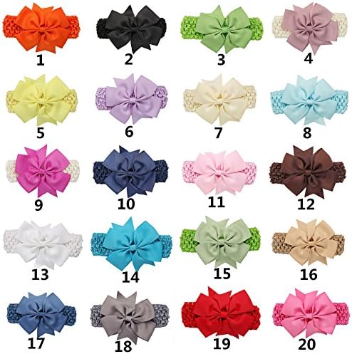 Tnian baby girls' grosgrain ribbion 4.1" hair bow headbands elastic headbands pack of 20 pcs FD02