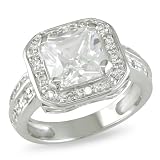 8x8mm Square and 1.3mm CZ Engagement Ring in Silver