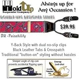 Red Paisley patterned suspenders with dual clips
