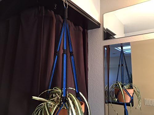 Medium Macrame Plant Hanger Royal Blue and Black No Beads 40" Long Made in USA