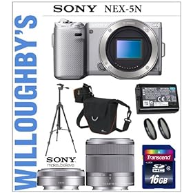 Sony Alpha NEX-5N 16.1 MP Digital Compact Interchangeable Lens Camera (Silver) with Sony SEL 18-55mm f3.5-5.6 Lens + Sony E-Mount SEL 16mm f/2.8 Wide-Angle Lens + Sony NP-FW50 Spare Battery + Transcend 16GB SDHC Class 10 Memory Card + Sunpak 6600DX Digital Tripod + Deluxe Camera Bag & Much More! Wil