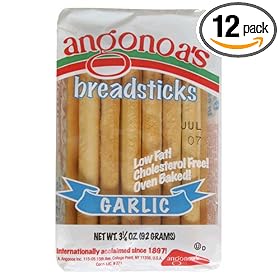 Angonoa's Breadsticks, Garlic, 3.25-Ounce Bags (Pack of 12)