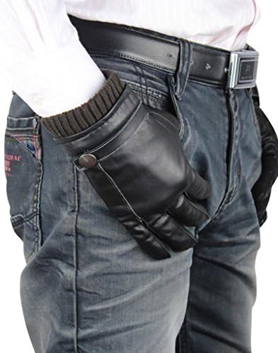HINY Men's Classic Plush Lined Lambskin Leather Knit Cuff Driving Winter Gloves