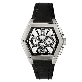 Breil Men's Mark Quartz Watch TW0673 with Silver/Black Chronograph Dial, Date, Stainless Steel Case, Black Leather Strap