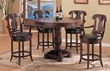 5pc Cherry Finish Wood Round Counter Height Dining Table & 4 Bar Stool Set
