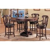 5pc Cherry Finish Wood Round Counter Height Dining Table and 4 Bar Stool Set by AtHomeMart