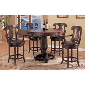 Click here to buy 5pc Cherry Finish Wood Round Counter Height Dining Table and 4 Bar Stool Set by AtHomeMart.