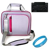 Purple and Pink Pinn Shoulder Bag Carry Case for Toshiba Thrive 10.1 Inch Tablet At105-T108 + Sumaclife Wireless Bluetooth Keyboard + SumacLife TM Wisdom*Courage Wristband