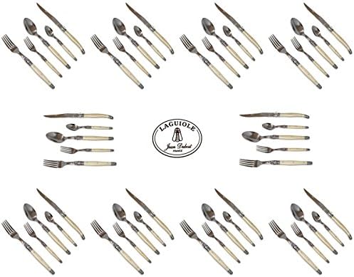 French LAGUIOLE Dubost - PEARL - Complete Flatware Set for 10 People (50 pcs) - In Heavier 25/10 Stainless Steel (Official Laguiole Quality Full Cutlery Family White Color Table Dinner Setting - With Certificate of Authenticity - Direct From France)