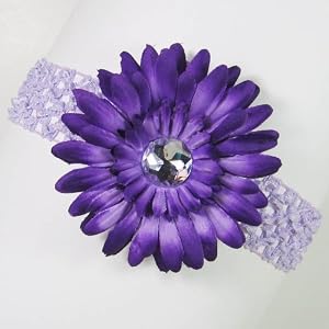 3-in-1 Gerber Daisy Flower Hair Clip Bow on Soft Stretch Crochet Child Headband fits Infant Baby to...