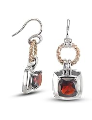 CleverEve Luxury Series Square Shaped Sterling Silver Earrings w/ Cushion Cut Genuine Garnet Stones