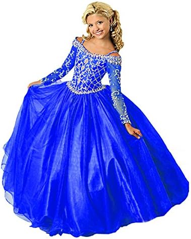 Sistars Big Girls' Crystal Long Sleeve Kids Ruffled Pageant Dresses 16 US Royal Blue
