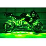 Green Motorcycle LED Neon Accent Lighting Kit with 10 Chrome LED Light Pods by Pivotal Powersports