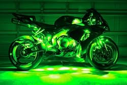 Green Motorcycle LED Neon Accent Lighting Kit with 10 Chrome LED Light Pods