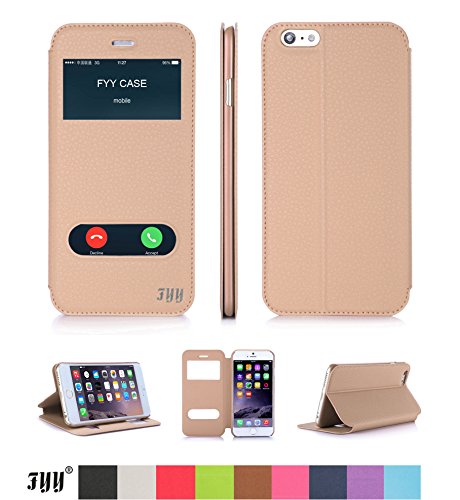 iPhone 6 Plus case, FYY Magnetic Cover Stand Case with Window View Function for Apple iPhone 6 Plus (5.5-inch screen) Gold