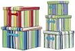 Bright Cotton Fabric Covered Nested Boxes with Leatherette Handles Large=13"x13"x13" Set of 6