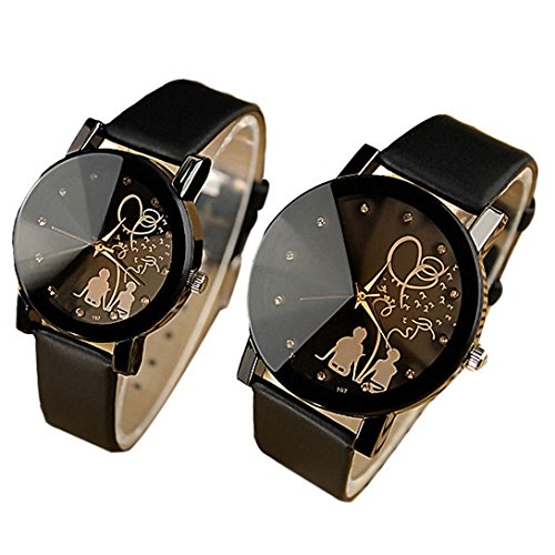 Wensltd® 2015 Romantic Style Casual Cute Watch for Girl Boy, for Man Women, for Students 2 Pcs, Black