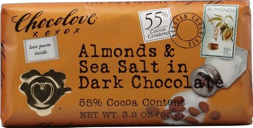 Chocolove, Almonds &amp; Sea Salt in Dark Chocolate, 3.2 oz (90 g)(packs of 5)