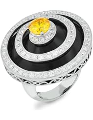 Gemesis Created Diamond, Vivid Fancy Orange Yellow, Fashion Onyx Swirl 18Kt Ring With 1.30 Center & 2.40 TCWT Accent Stones, 18Kt W/G, Ring, 3.7 TCWT