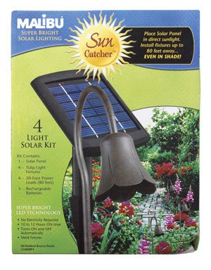 Tools: Malibu Outdoor Solar Powered Light Kit with Four Path Lights, Oiled Bronze Metal Tulip #LZ280RP4