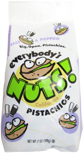 Everybody's Nuts Pistachios Salt and Pepper Pistachio Nuts, Add a little spice to your life, 7-Ounce (Pack of 4)