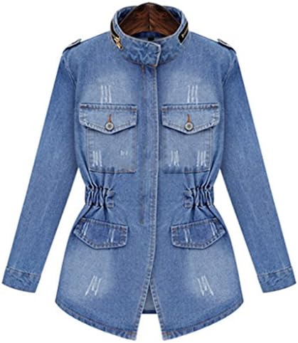 WenVen Women's Plus Size Denim Jacket Waist-Controlled Jacket(Blue, L)