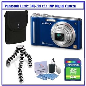 Panasonic Lumix DMC-ZR1 12.1MP Digital Camera w/ Leica 8x Optical Zoom Lens (Blue) DMC-ZR1BL + Joby Gorillapod Flexible Tripod + Transcend 4GB SDHC + PerFect Fit Digital Camera Case