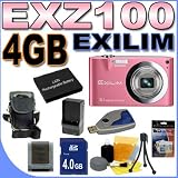 Casio Exilim EX-Z100 10.1MP 4x Optical Zoom (Pink) Digital Camera (EXZ100PK) PLUS 4GB SDHC Memory Card - Extra Lithium Ion Battery - Rapid-Quick External Charger - Padded Carrying Case - EXZ100 BigVALUEInc Accessory Saver Bundle + MORE