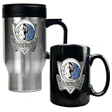 NBA Dallas Mavericks Stainless Steel Travel Mug & Black Ceramic Mug Set - Primary Logo