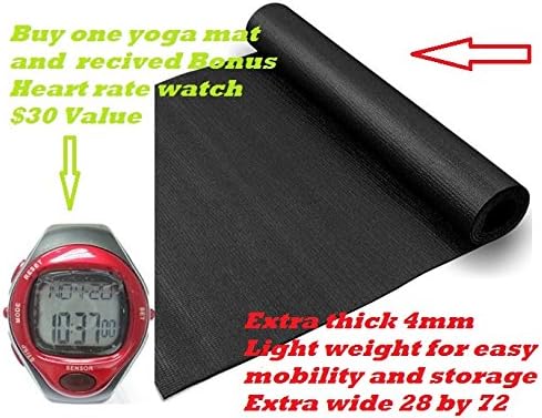 4mm Extra Thick Light Weight Portable Comfortable Spacious Textured Yoga Mat Extra Wide 28x72 Inches Buy One Yoga Mat and Receive a Bonus Heart Rate Watch $30 Value