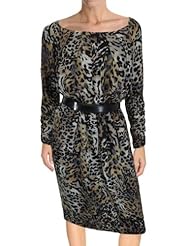 Leopard Print Slit Belted Pleated Ruched Sheer Elasticized   Waistline Polyester/Silk Scoop Neck Jumpsuit 