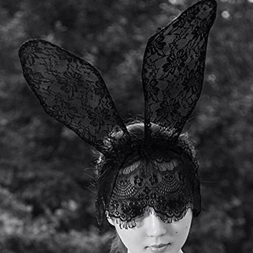 Sexy Black Lace Headband Sweet Bunny Rabbit Ear Hair Band for Wedding Party Cosplay Costume Accessory with Mask
