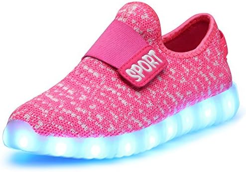 GUIDEKING 11 Colors Modes Boy &amp; Girls'LED Light Up Shoes Kids Fashion Sneakers Sports Slip-on Loafers,14 Pink 37