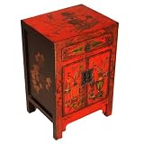 Handmade Asian Furniture - 24" Antique Style Red Wood Storage Cabinet With Chinese Courtyard Design